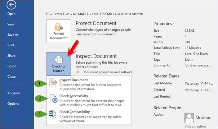 document inspector for mac 2016 word